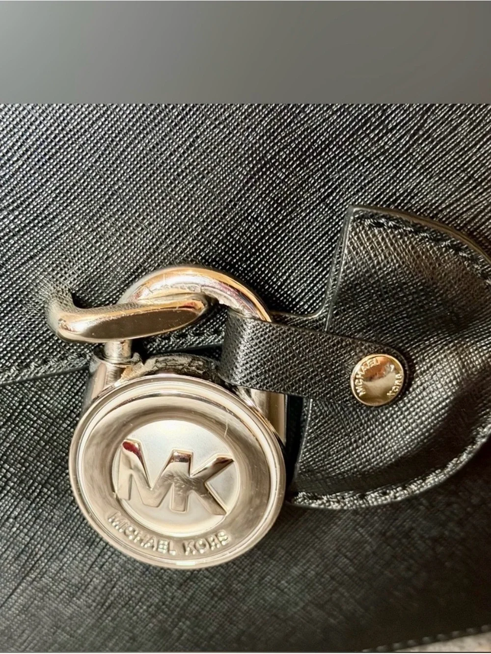 Michael Kors Black Saffiano Satchel with MK Charm